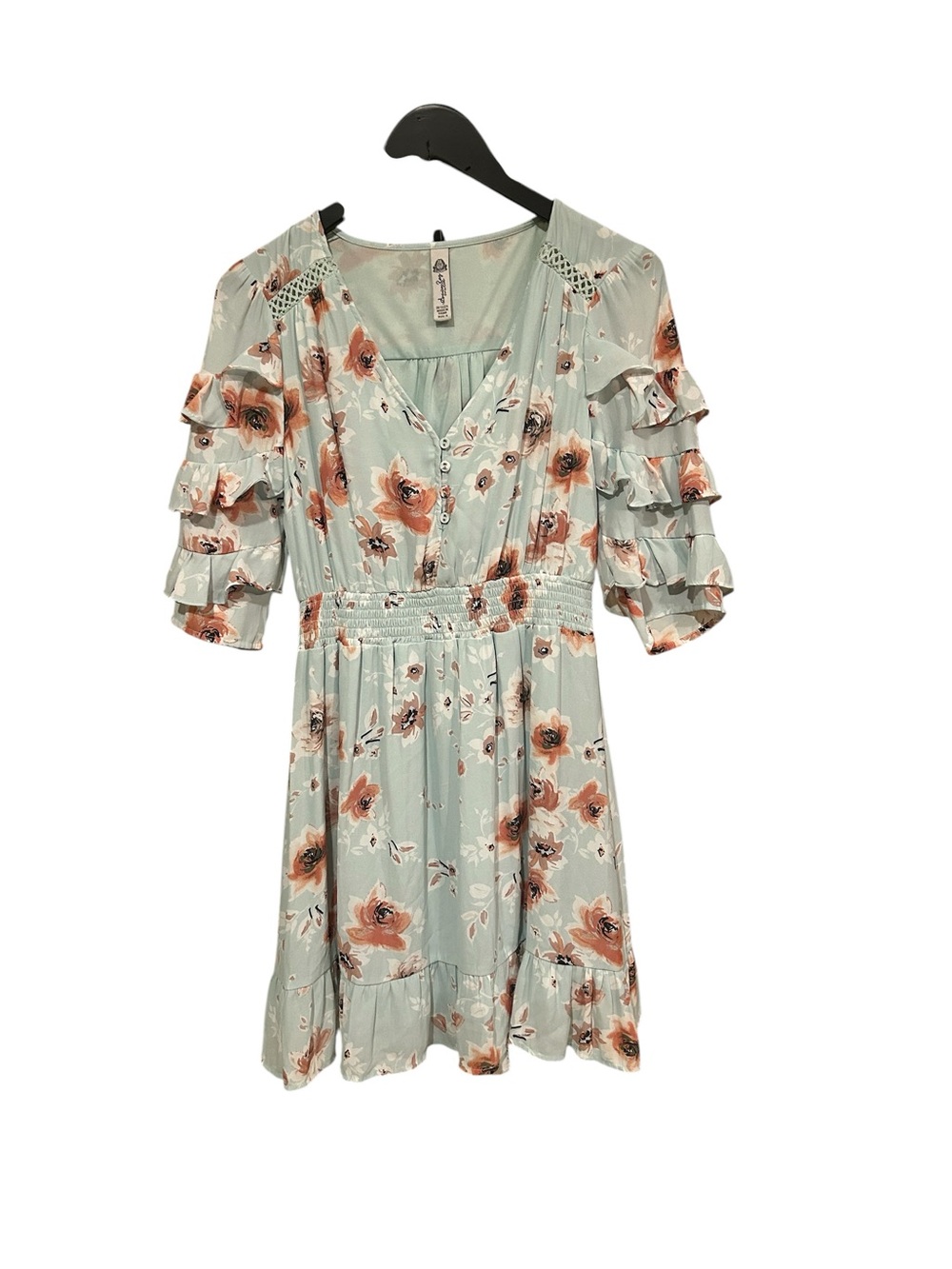 American Rag Mint Green Floral Tiered-Sleeve Mini Dress